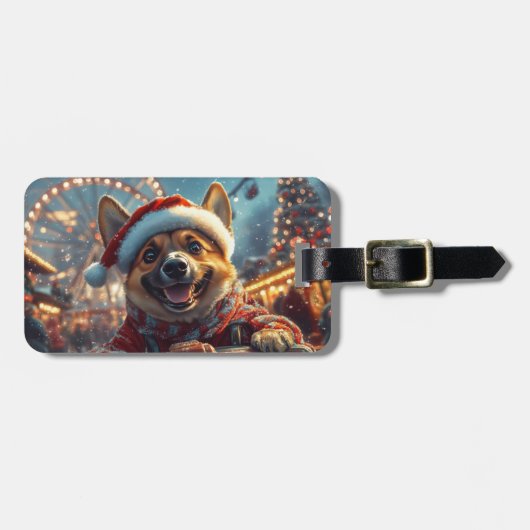 ベルギーのマリノイスドッグローラーコースタークリスマス ラゲッジタグ (正面横)