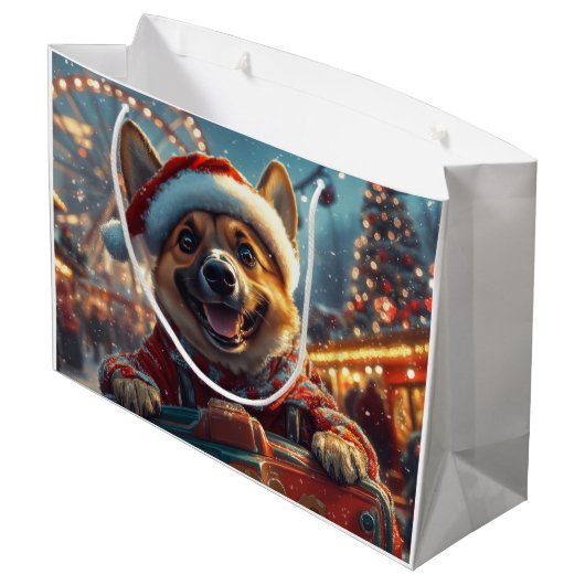 ベルギーのマリノイスドッグローラーコースタークリスマス ラージペーパーバッグ (裏面アングル)