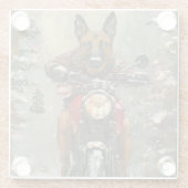 ベルギーのマリノイ犬オートバイのクリスマスに乗る ガラスコースター (裏面)