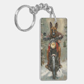 ベルギーのマリノイ犬オートバイのクリスマスに乗る キーホルダー (正面左)