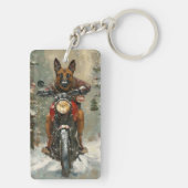 ベルギーのマリノイ犬オートバイのクリスマスに乗る キーホルダー (裏面)