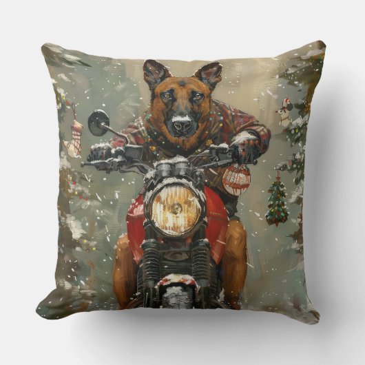 ベルギーのマリノイ犬オートバイのクリスマスに乗る クッション (正面)