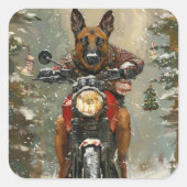 ベルギーのマリノイ犬オートバイのクリスマスに乗る スクエアシール (正面)