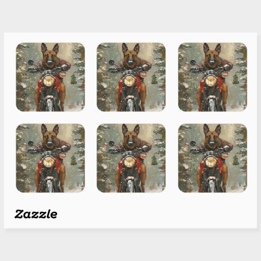 ベルギーのマリノイ犬オートバイのクリスマスに乗る スクエアシール (シート)