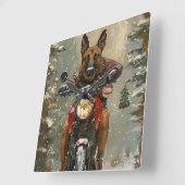 ベルギーのマリノイ犬オートバイのクリスマスに乗る スクエア壁時計 (傾斜)