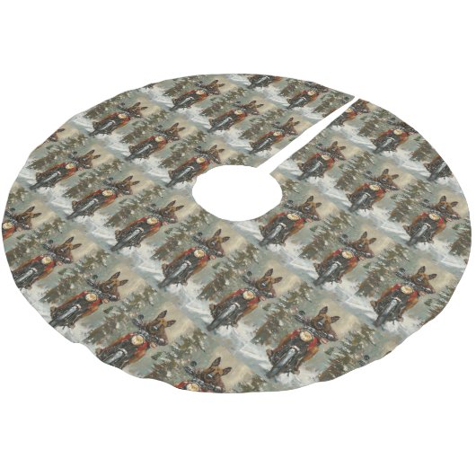 ベルギーのマリノイ犬オートバイのクリスマスに乗る ブラッシュドポリエステルツリースカート (アングル)