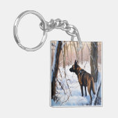 ベルギーのマリノワが雪のクリスマスを祝う キーホルダー (正面左)