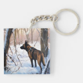 ベルギーのマリノワが雪のクリスマスを祝う キーホルダー (裏面)