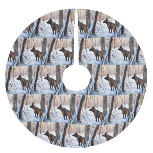 ベルギーのマリノワが雪のクリスマスを祝う ブラッシュドポリエステルツリースカート (正面)