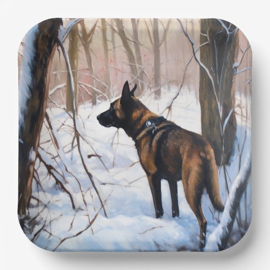 ベルギーのマリノワが雪のクリスマスを祝う ペーパープレート (正面)