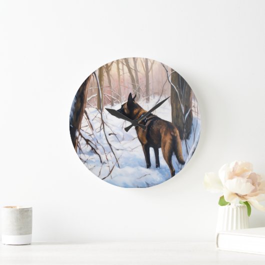 ベルギーのマリノワが雪のクリスマスを祝う ラージ壁時計 (ホーム)