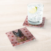 ベルギーのマリノワとバラ – バレンタインデー ガラスコースター (アングル)