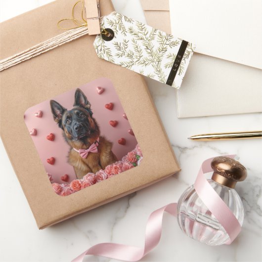 ベルギーのマリノワとバラ – バレンタインデー スクエアシール (ギフト)