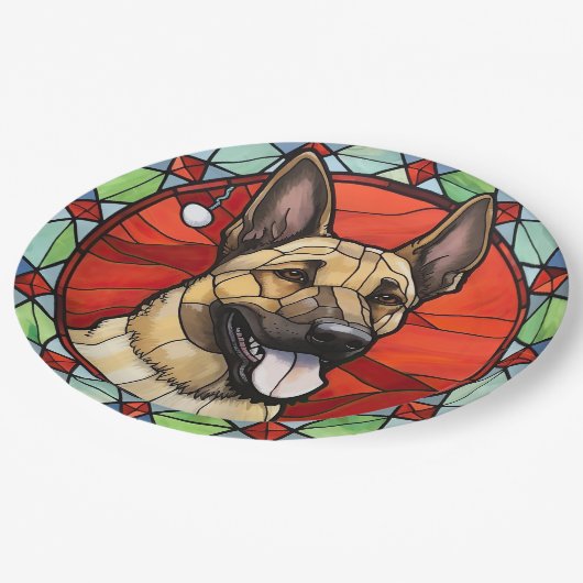 ベルギーのマリノワのステンドグラスのクリスマス ペーパープレート (アングル)