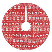 ベルギーのマリノワシルエットのクリスマスパターンレッド ブラッシュドポリエステルツリースカート (正面)