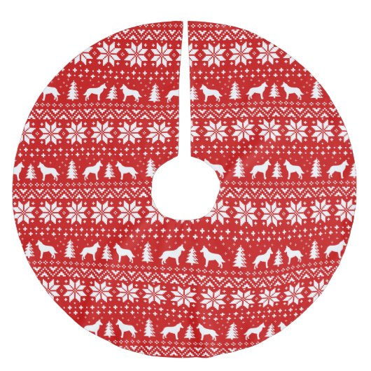 ベルギーのマリノワシルエットのクリスマスパターンレッド ブラッシュドポリエステルツリースカート (正面)