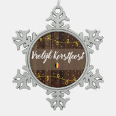 ベルギーのメリークリスマス、素朴なVrolijk Kerstfeest スノーフレークピューターオーナメント (正面)