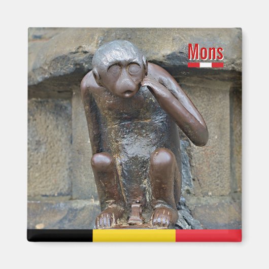 ベルギーのモンス市広場のサル中世彫像 マグネット (正面)