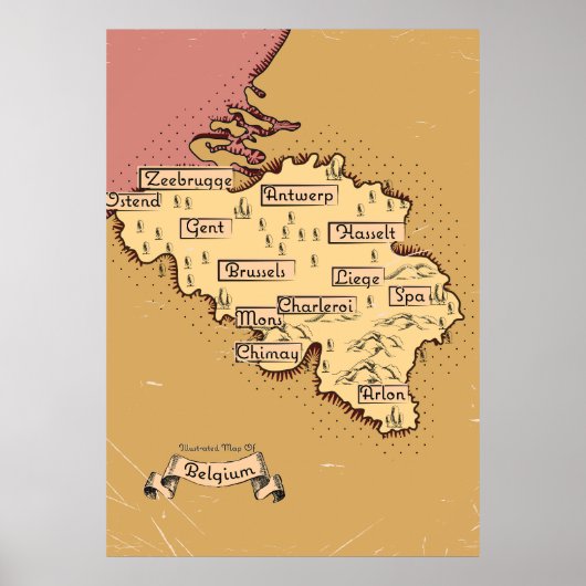 ベルギーのヴィンテージ旅行地図 ポスター (正面)