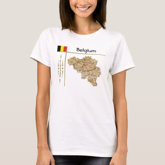 ベルギーの地図と国旗とタイトルTシャツ Tシャツ (正面)