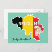 ベルギーの地図、旗、サンタおよびZalig Kerstfeest シーズンポストカード (正面/裏面)