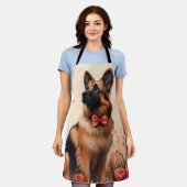 ベルギーの牧羊犬とバラ - バレンタインデー エプロン (着用した状態)