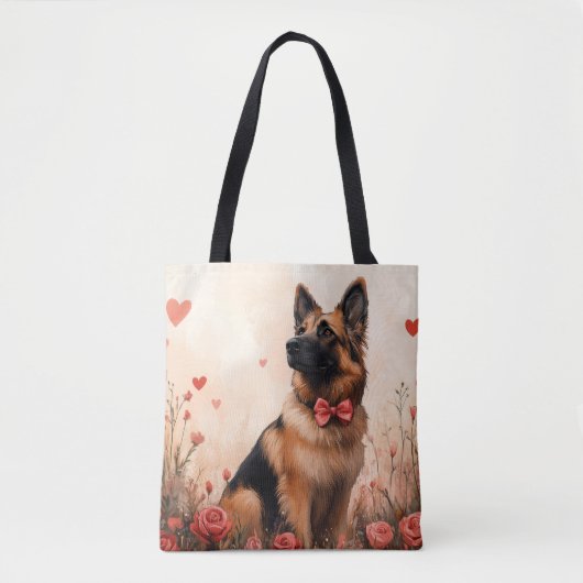 ベルギーの牧羊犬とバラ - バレンタインデー トートバッグ (正面)