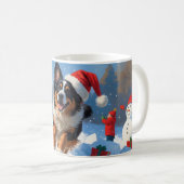 ベルギーの牧羊犬 クリスマスの雪の風景 コーヒーマグカップ (正面右)