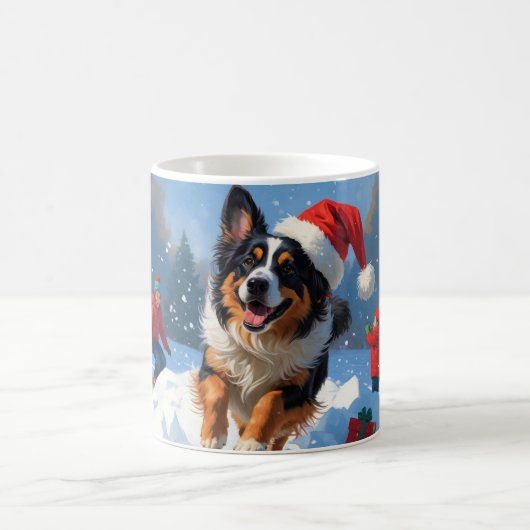 ベルギーの牧羊犬 クリスマスの雪の風景 コーヒーマグカップ (中央)