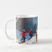 ベルギーの牧羊犬 クリスマスの雪の風景 コーヒーマグカップ (左)