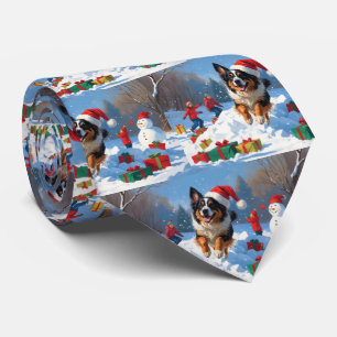ベルギーの牧羊犬 クリスマスの雪の風景 ネクタイ
