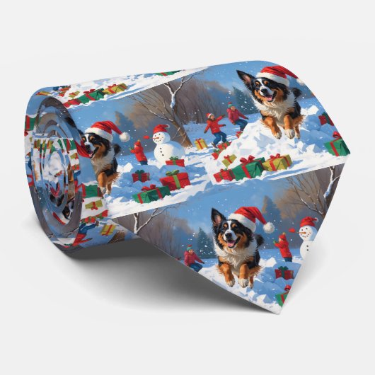 ベルギーの牧羊犬 クリスマスの雪の風景 ネクタイ (ロール)