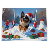 ベルギーの牧羊犬 クリスマスの雪の風景 ラージペーパーバッグ (正面)
