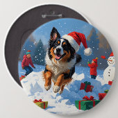 ベルギーの牧羊犬 クリスマスの雪の風景 缶バッジ (正面&裏面)