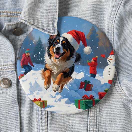 ベルギーの牧羊犬 クリスマスの雪の風景 缶バッジ (インサイチュ)