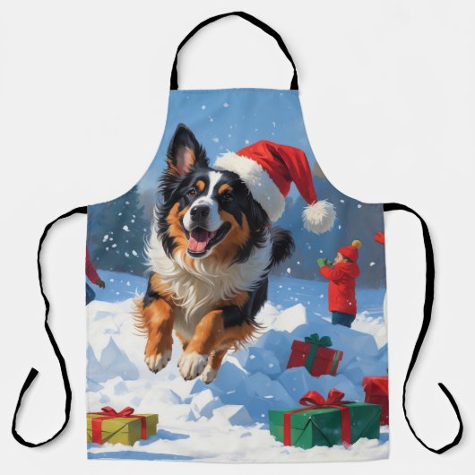 ベルギーの牧羊犬  クリスマスの雪景色 エプロン (正面)
