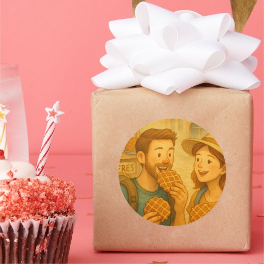 ベルギーの甘い日 – ワッフルラバーズギフトステッキ ラウンドシール (パーティー)