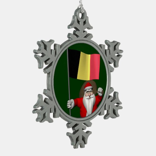 ベルギーの看板のあるサンタクロース スノーフレークピューターオーナメント (左)