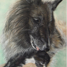 ベルギーの羊飼いの犬が黒い子猫を抱く ジグソーパズル