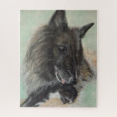 ベルギーの羊飼いの犬が黒い子猫を抱く ジグソーパズル (縦)