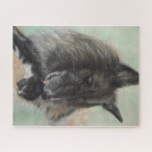 ベルギーの羊飼いの犬が黒い子猫を抱く ジグソーパズル (横)