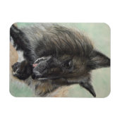 ベルギーの羊飼いの犬が黒い子猫を抱く マグネット (横)