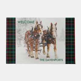 ベルギーの馬チーム冬のクリスマスシーン ドアマット