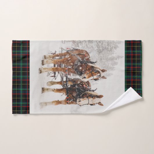 ベルギーの馬チーム冬のクリスマスシーン バスタオルセット (ハンドタオル)