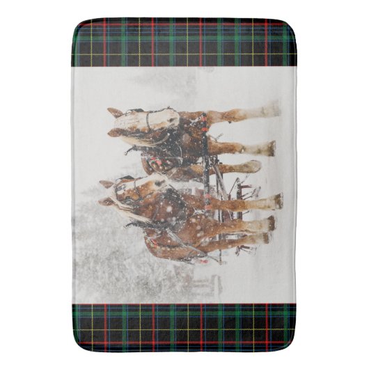 ベルギーの馬チーム冬のクリスマスシーン バスマット (正面縦)