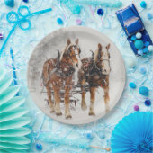 ベルギーの馬チーム冬のクリスマスシーン ペーパープレート (パーティー)