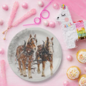 ベルギーの馬チーム冬のクリスマスシーン ペーパープレート (パーティー)