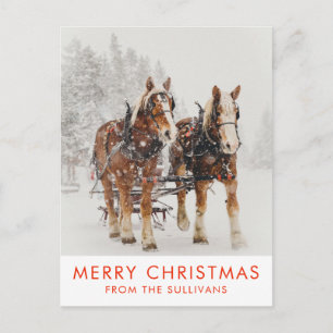 ベルギーの馬チーム冬のクリスマスシーン ポストカード