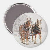 ベルギーの馬チーム冬のクリスマスシーン マグネット (正面/裏面)