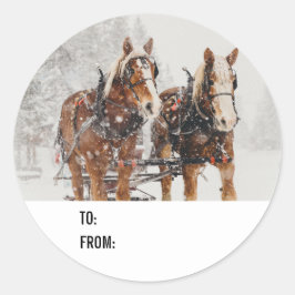 ベルギーの馬チーム冬のクリスマスシーン ラウンドシール
